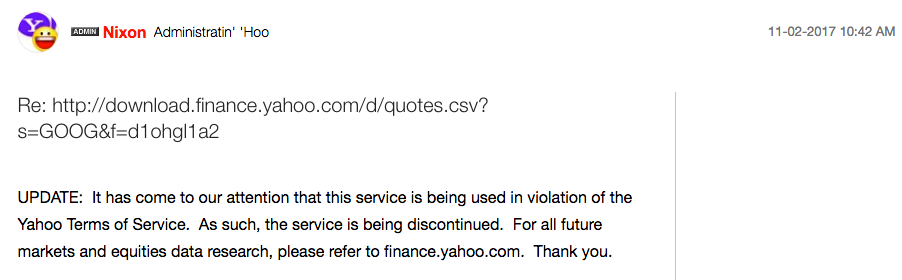 Yahoo finance API discontinued